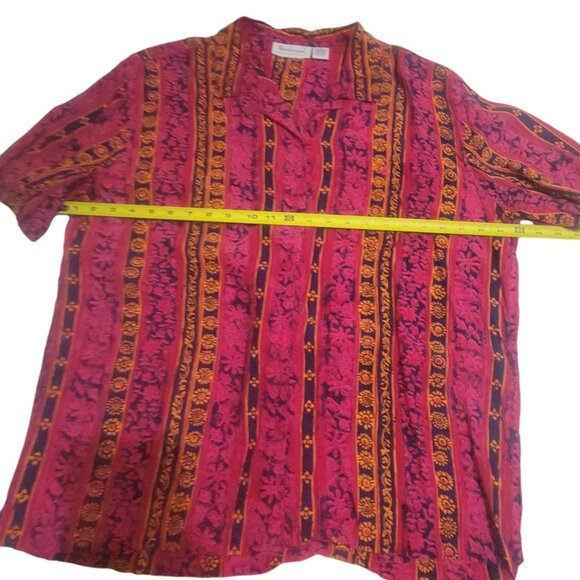 Vintage 90s Westbound Womens XL Button-Up Shirt Bright Pink Orange Rayon Stripe - Picture 4 of 16